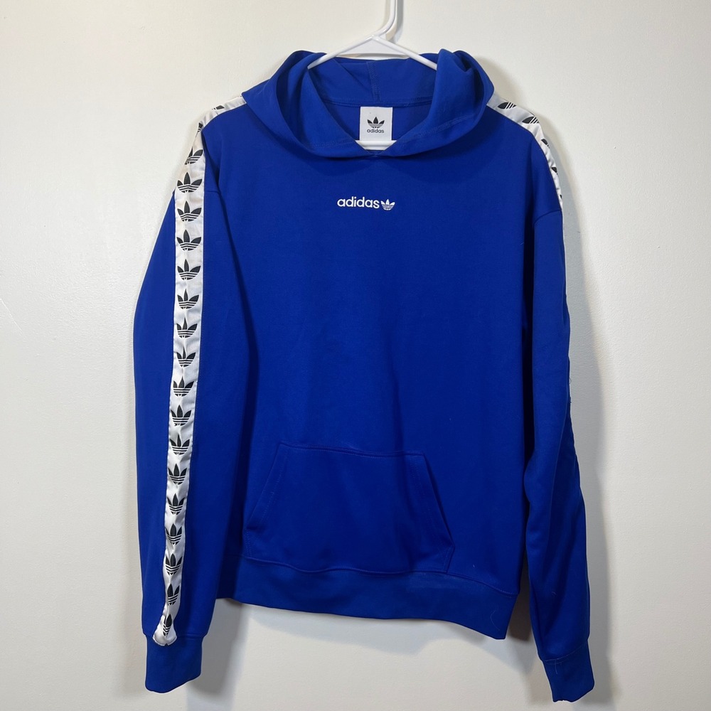 Adidas Mens TNT Tape Hoody Blue Trefoil Logo Sleeve Pullover Hoodie Large